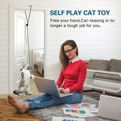Hanging Cat Toy for Door, Entertaining OmDoor Kitten Teaser with Dangling Feathers, Mental Stimulation & Exercise Toy
