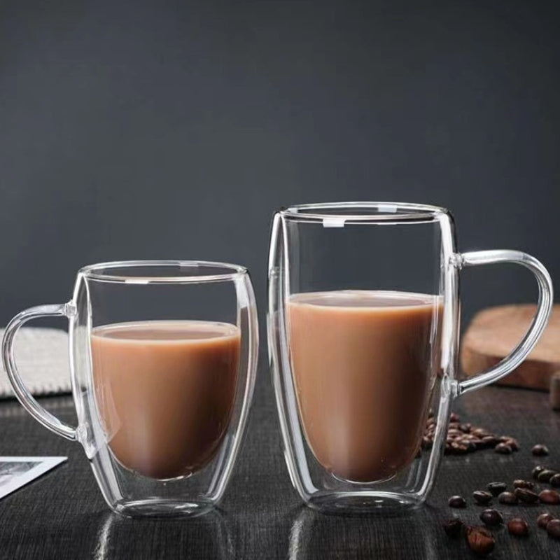 Double Layer Glass Cup HeatResistant Borosilicate Coffee Cup with Handle EggShaped Design for Ju