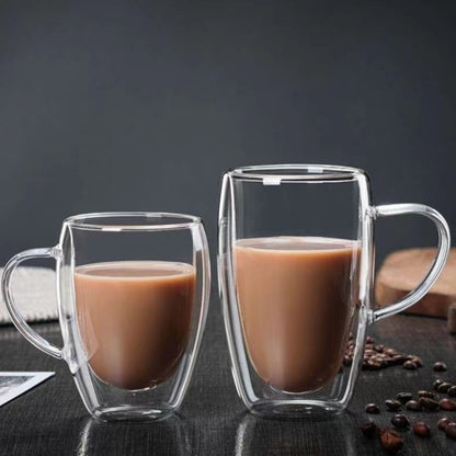 Double Layer Glass Cup HeatResistant Borosilicate Coffee Cup with Handle EggShaped Design for Ju