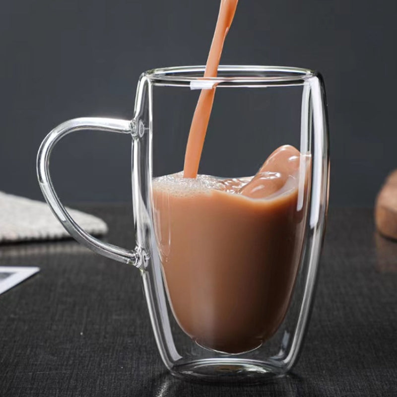 Double Layer Glass Cup HeatResistant Borosilicate Coffee Cup with Handle EggShaped Design for Ju