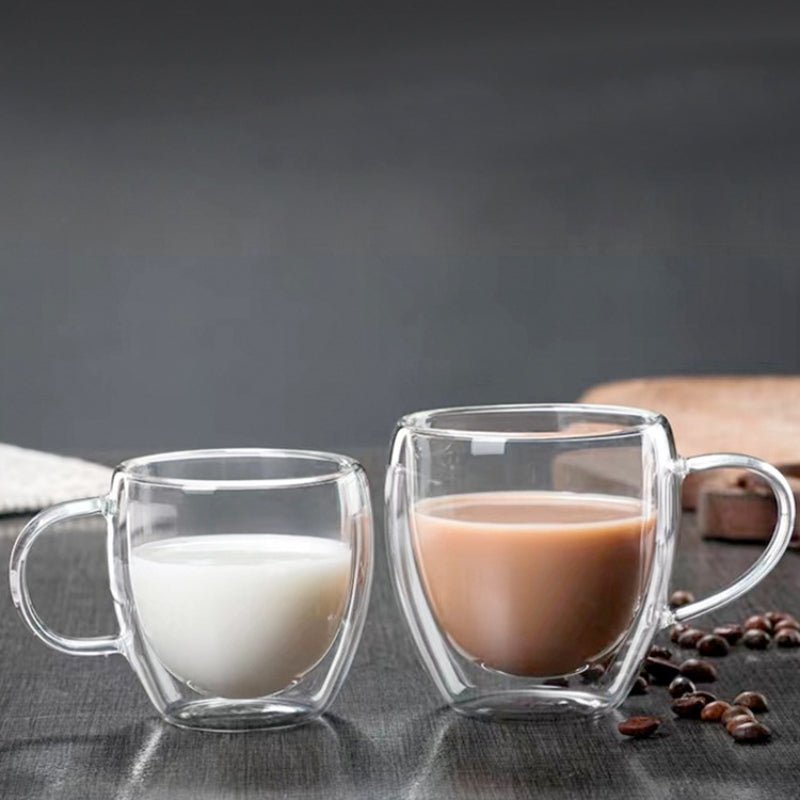 Double Layer Glass Cup HeatResistant Borosilicate Coffee Cup with Handle EggShaped Design for Ju