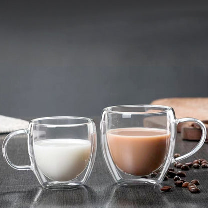 Double Layer Glass Cup HeatResistant Borosilicate Coffee Cup with Handle EggShaped Design for Ju