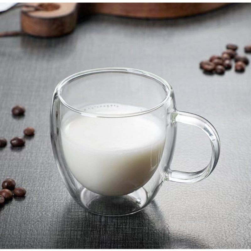 Double Layer Glass Cup HeatResistant Borosilicate Coffee Cup with Handle EggShaped Design for Ju
