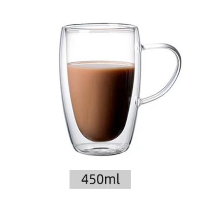 Double Layer Glass Cup HeatResistant Borosilicate Coffee Cup with Handle EggShaped Design for Ju