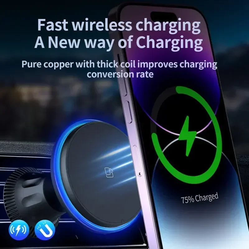 Magnetic Car Phone Holder Charger 30W Wireless Charging Station With Cool RGB Lights For IPhone 121 1