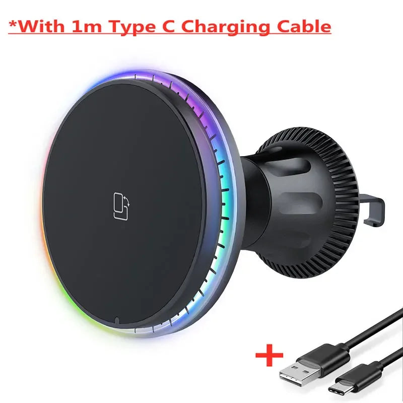 Magnetic Car Phone Holder Charger 30W Wireless Charging Station With Cool RGB Lights For IPhone 121 7