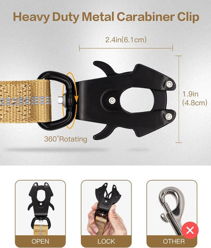 Tactical NoPull Dog Leash  Reflective Shock Absorbing  Heavy Duty Pet Leash With Car Seatbelt Safet 2