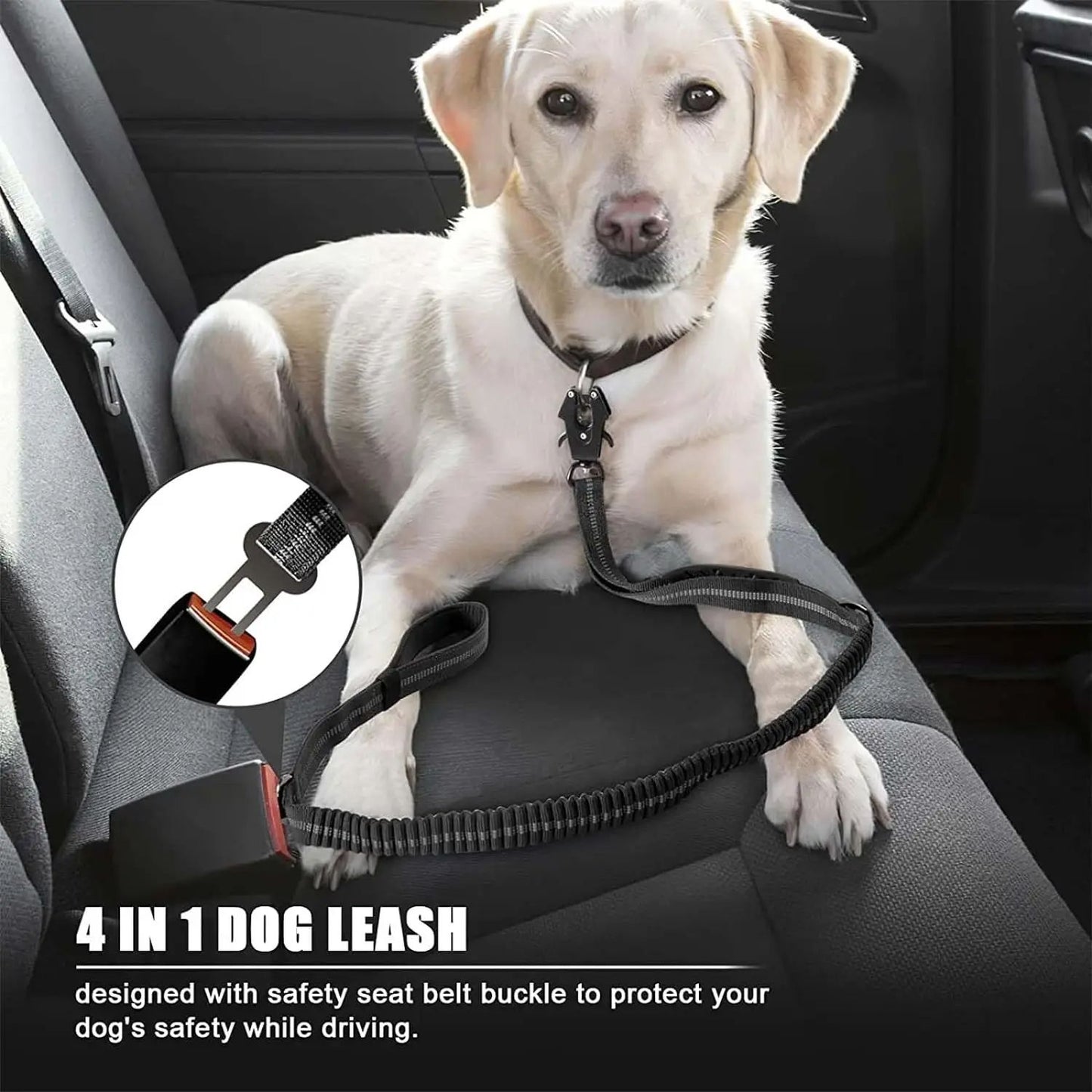 Tactical NoPull Dog Leash  Reflective Shock Absorbing  Heavy Duty Pet Leash With Car Seatbelt Safet 3