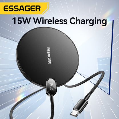 Wireless Charger Pad with Digital Display 15W Fast Charging for Apple iPhone & Samsung