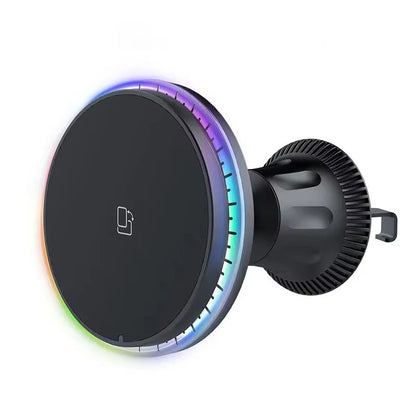 Magnetic Car Phone Holder Charger 30W, Wireless Charging Station with Cool RGB Lights for iPhone 12/13/14/15