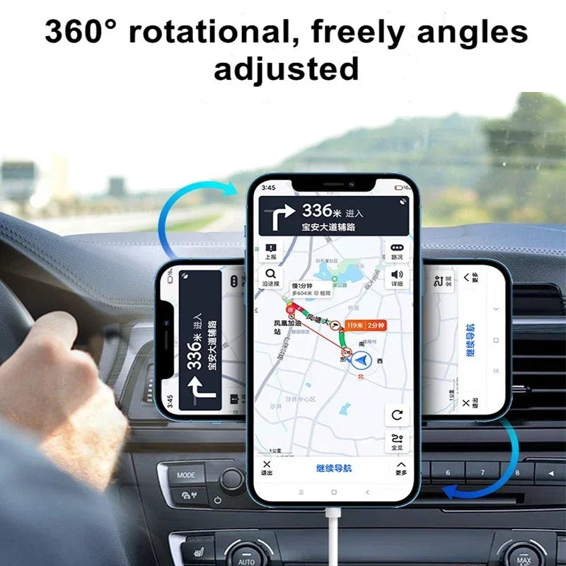 Magnetic Car Charger For IPhone  15W Fast Wireless Charging Station With Secure Vent Clip  Compatib 1