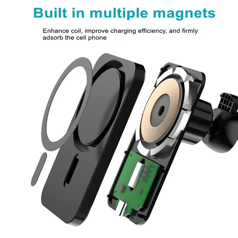 Magnetic Car Charger For IPhone  15W Fast Wireless Charging Station With Secure Vent Clip  Compatib 2