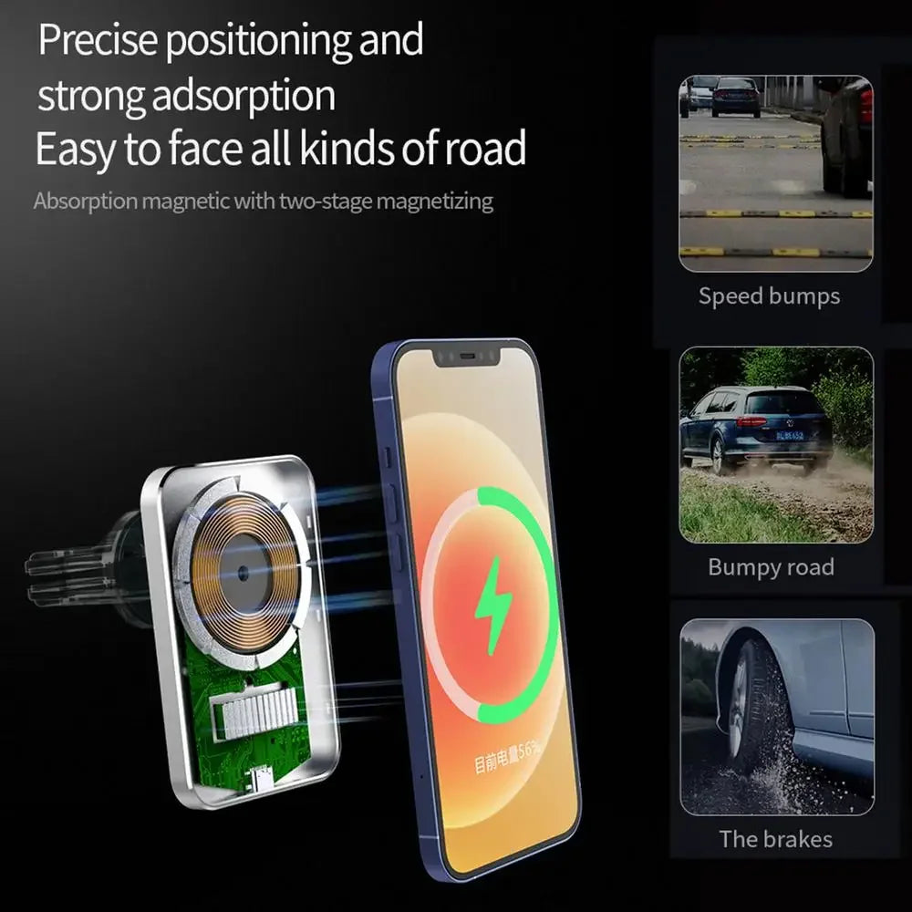 Magnetic Car Charger For IPhone  15W Fast Wireless Charging Station With Secure Vent Clip  Compatib 4