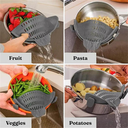 Adjustable Silicone Clip On Strainer for Pots  Pans Handheld Drainer for Noodles Pasta Veggies
