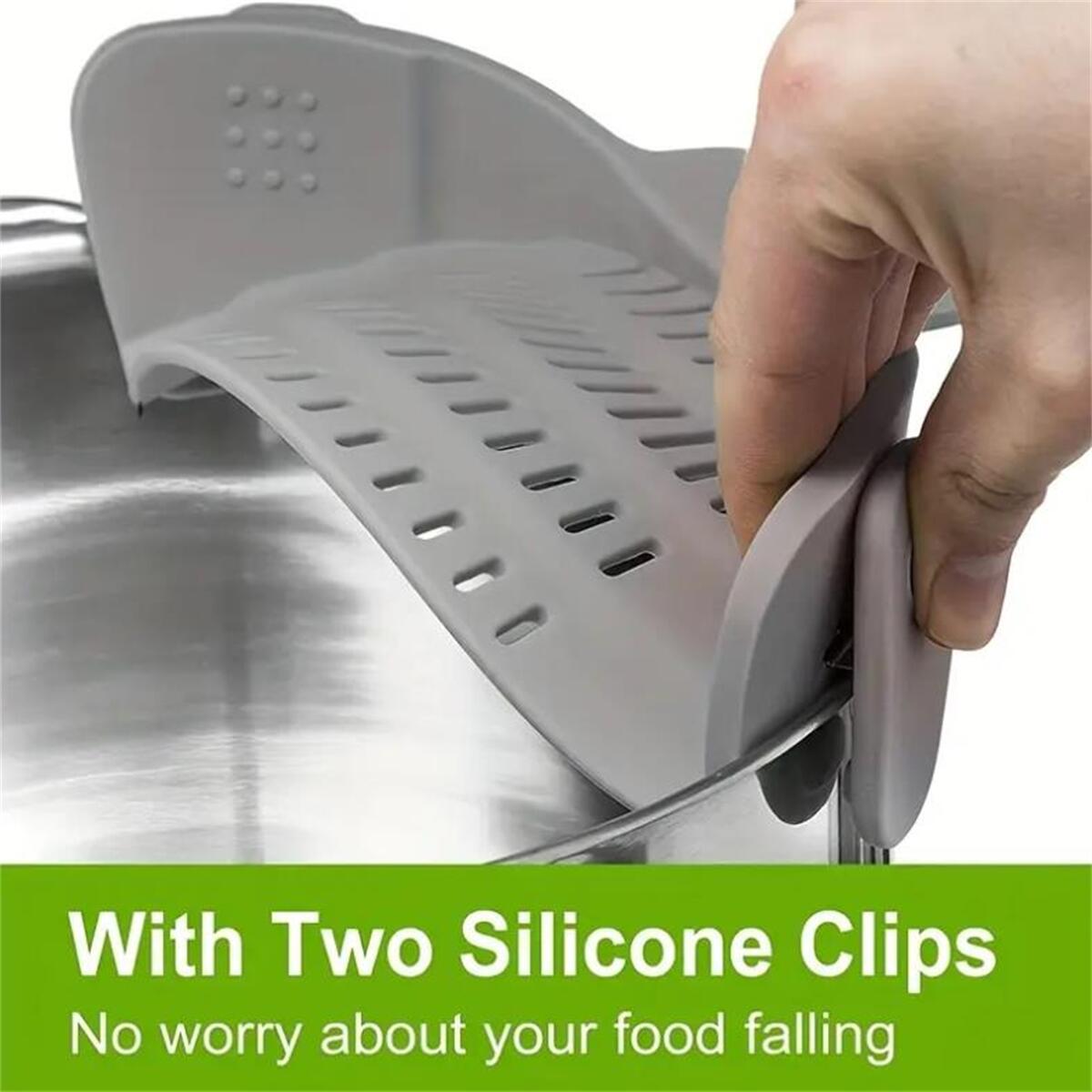 Adjustable Silicone Clip On Strainer for Pots  Pans Handheld Drainer for Noodles Pasta Veggies
