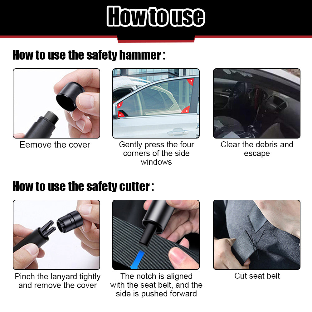Car Safety Hammer Emergency Glass Breaker  Seat Belt Cutter 2 in 1 Rescue Tool with High Hardness T