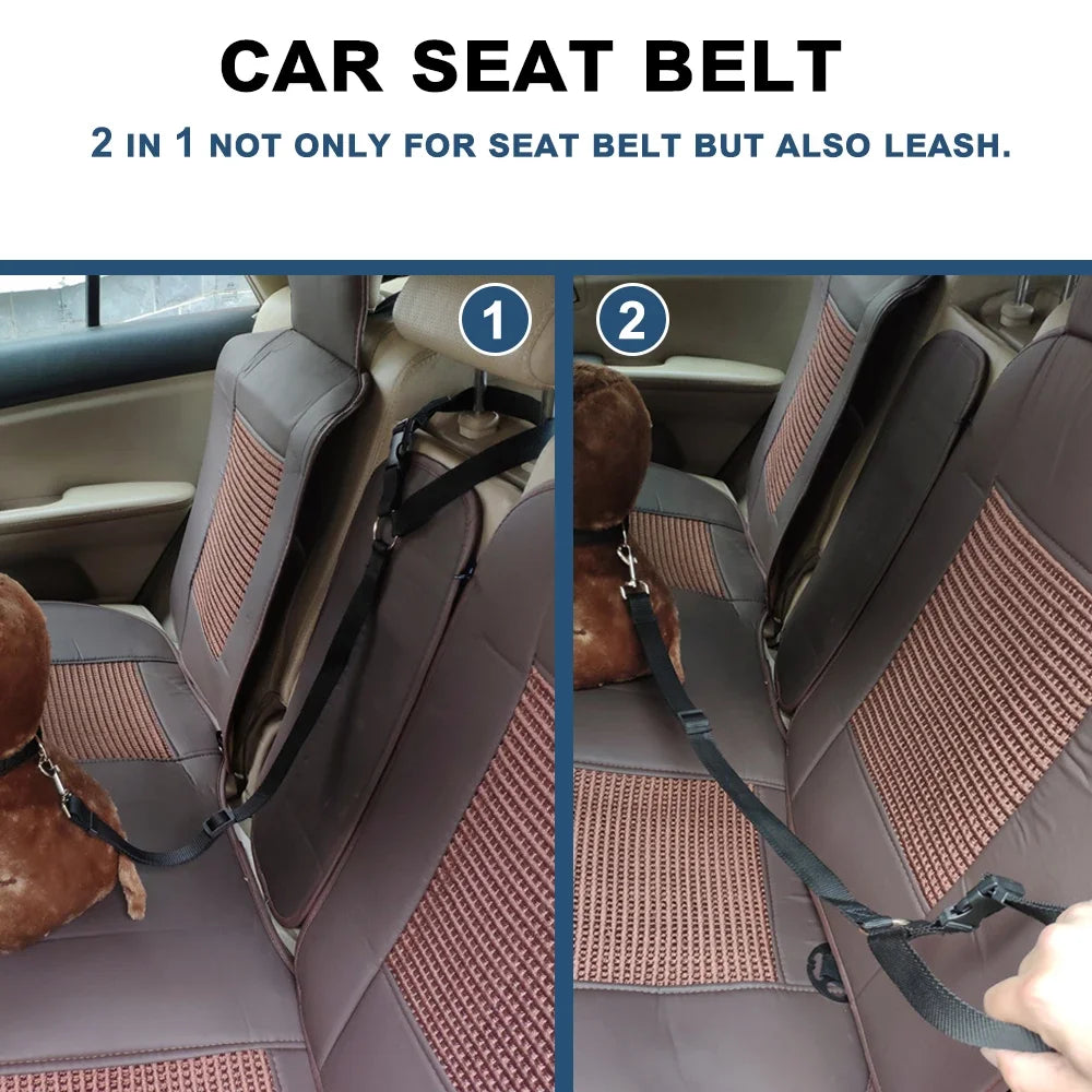 Durable Nylon Lead Leash  Dog Harness TwoinOne Adjustable Pet Car Seat Belt for Safe Backseat Tr