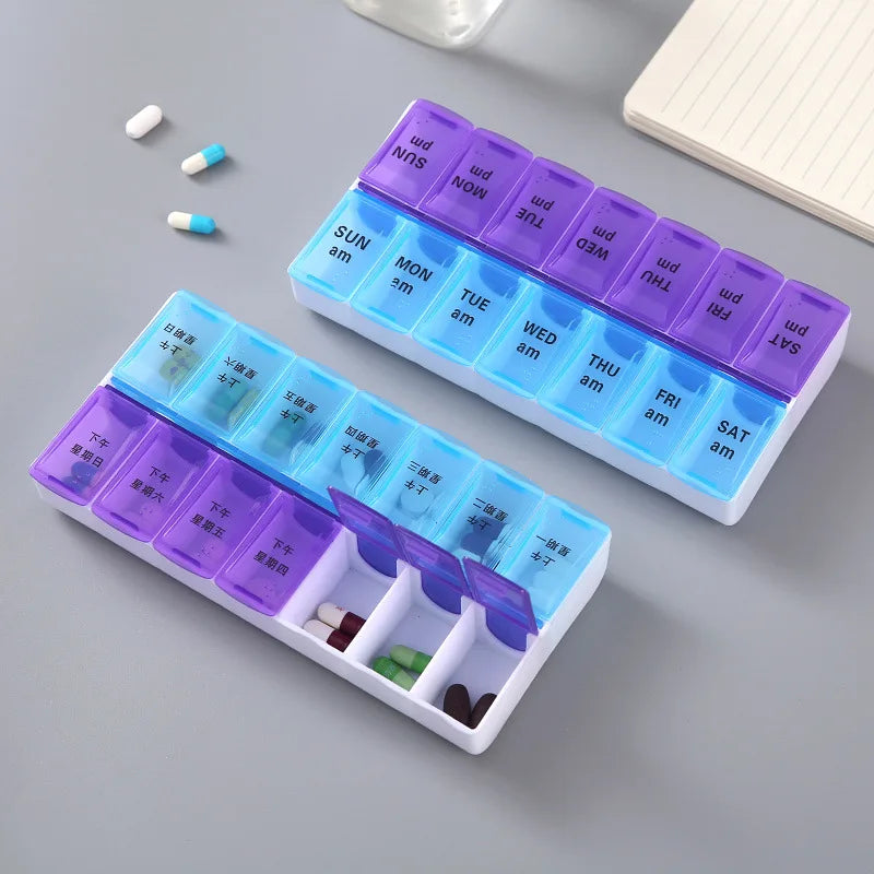 New Weekly Pill Organizer Portable 7Day Travel Pill Case with 14 Grids for Vitamins Medicine  Fi