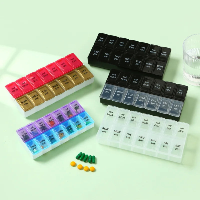 New Weekly Pill Organizer Portable 7Day Travel Pill Case with 14 Grids for Vitamins Medicine  Fi