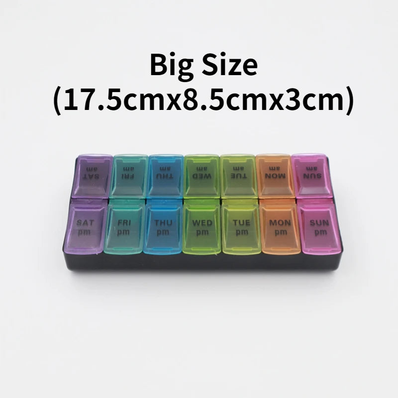 New Weekly Pill Organizer, Portable 7-Day Travel Pill Case with 14 Grids for Vitamins, Medicine & Fish Oil Tablets