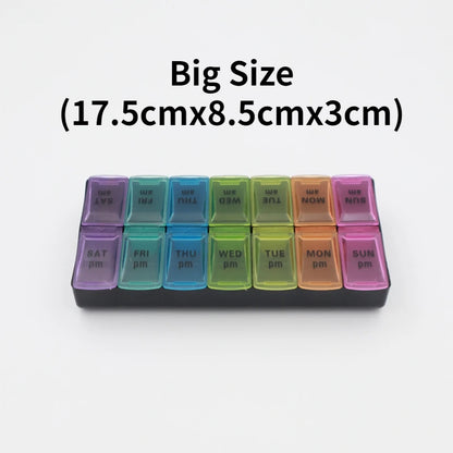 New Weekly Pill Organizer, Portable 7-Day Travel Pill Case with 14 Grids for Vitamins, Medicine & Fish Oil Tablets