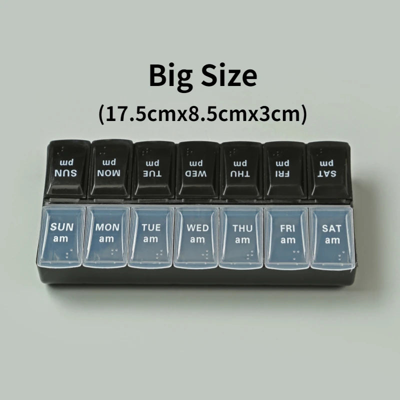 New Weekly Pill Organizer, Portable 7-Day Travel Pill Case with 14 Grids for Vitamins, Medicine & Fish Oil Tablets