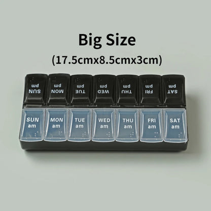 New Weekly Pill Organizer, Portable 7-Day Travel Pill Case with 14 Grids for Vitamins, Medicine & Fish Oil Tablets