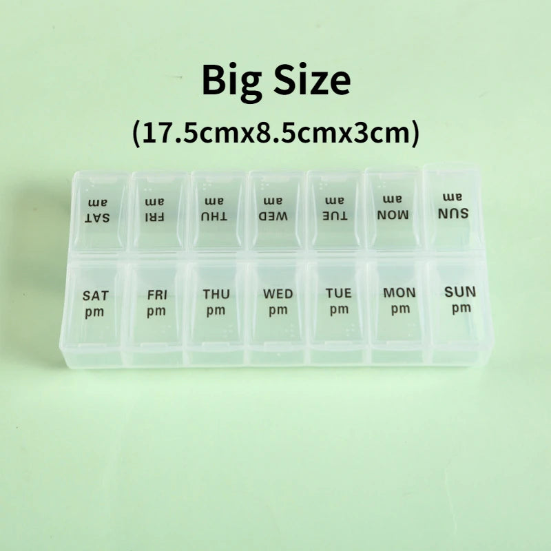 New Weekly Pill Organizer, Portable 7-Day Travel Pill Case with 14 Grids for Vitamins, Medicine & Fish Oil Tablets
