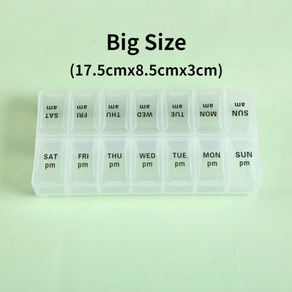 New Weekly Pill Organizer, Portable 7-Day Travel Pill Case with 14 Grids for Vitamins, Medicine & Fish Oil Tablets