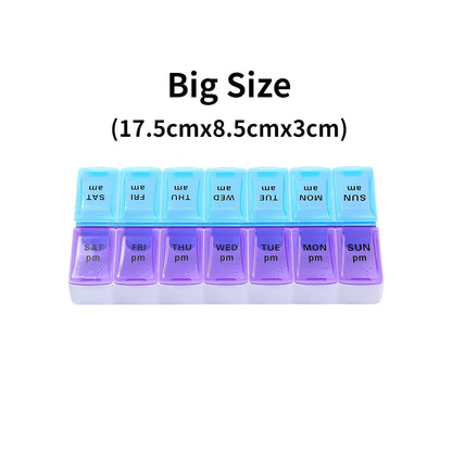 New Weekly Pill Organizer, Portable 7-Day Travel Pill Case with 14 Grids for Vitamins, Medicine & Fish Oil Tablets