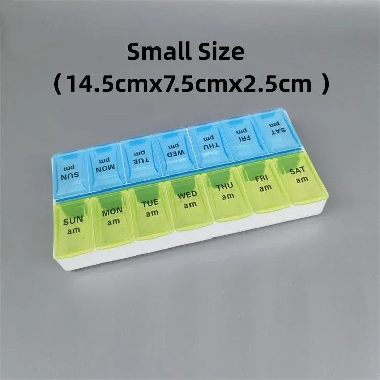New Weekly Pill Organizer, Portable 7-Day Travel Pill Case with 14 Grids for Vitamins, Medicine & Fish Oil Tablets