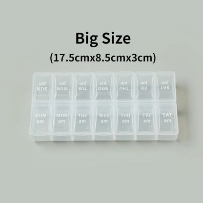 New Weekly Pill Organizer, Portable 7-Day Travel Pill Case with 14 Grids for Vitamins, Medicine & Fish Oil Tablets