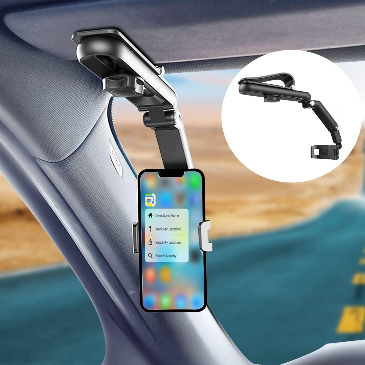 Sun Visor Phone Holder for Car 360 Rotating Universal Phone Mount for iPhone & Android Multi Purpose Car Accessory