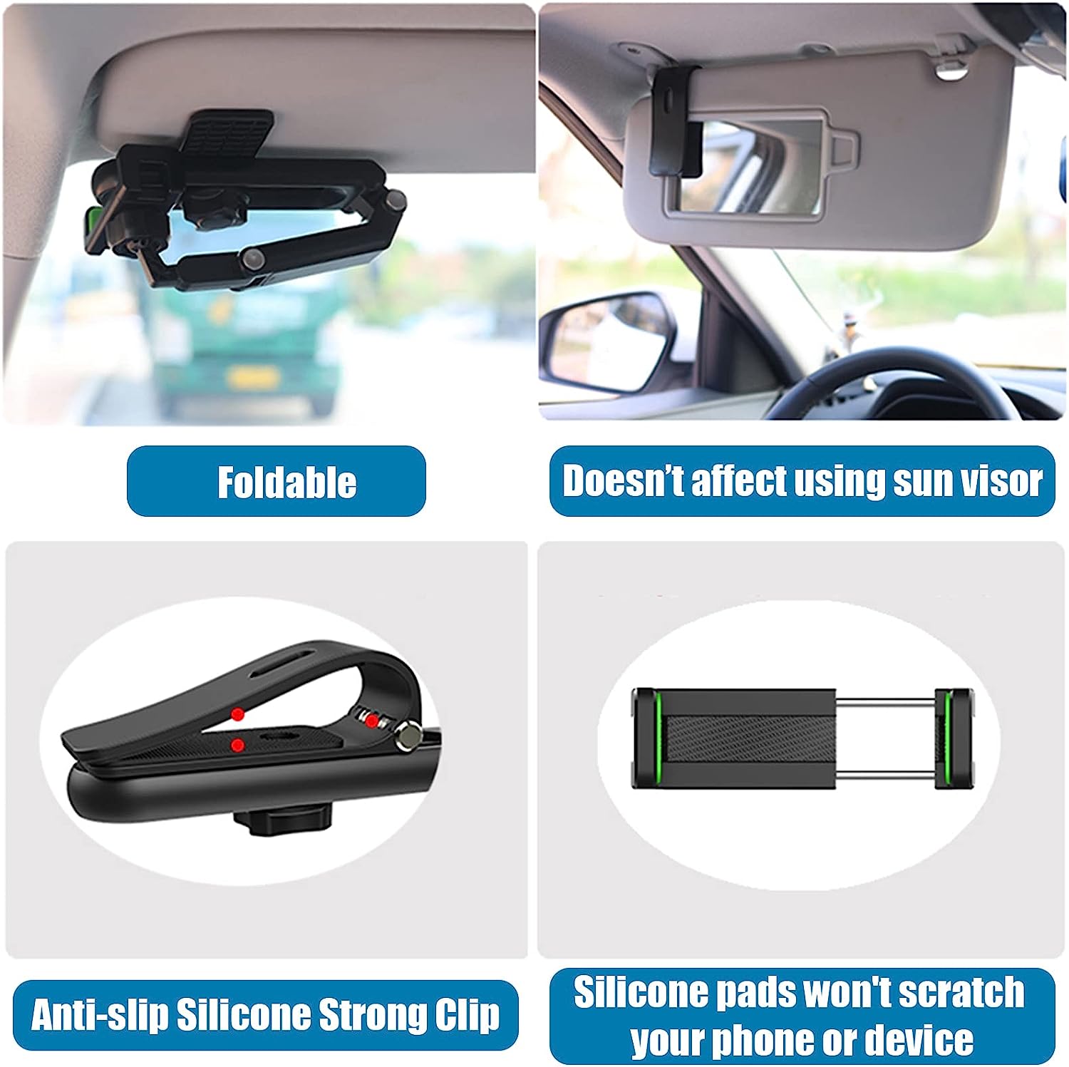 Sun Visor Phone Holder for Car 360 Rotating Universal Phone Mount for iPhone  Android Multi Purpose