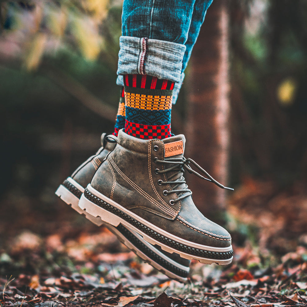 Fashion Men's Wool Socks, Retro Style, Warm & Colorful for Snow Boots