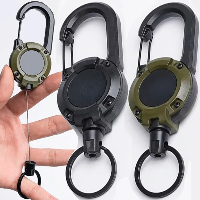 Heavy Duty Retractable Pull Reel Keychain Strong Steel Wire Rope with Carabiner Buckle  Spring Key
