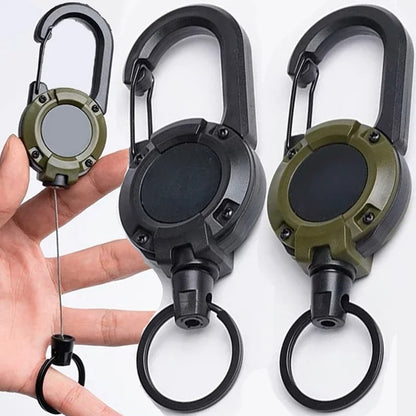 Heavy Duty Retractable Pull Reel Keychain Strong Steel Wire Rope with Carabiner Buckle  Spring Key