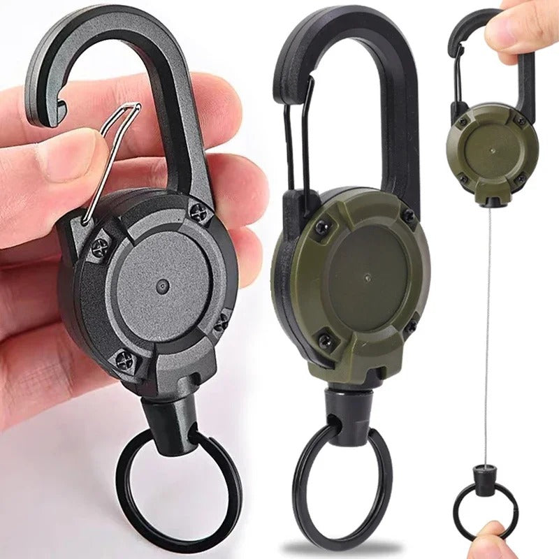Heavy Duty Retractable Pull Reel Keychain Strong Steel Wire Rope with Carabiner Buckle  Spring Key