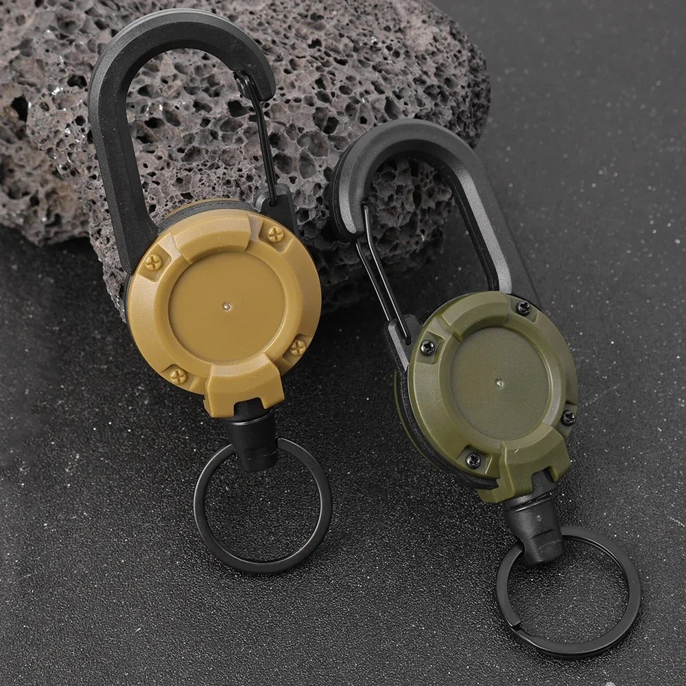 Heavy Duty Retractable Pull Reel Keychain Strong Steel Wire Rope with Carabiner Buckle  Spring Key