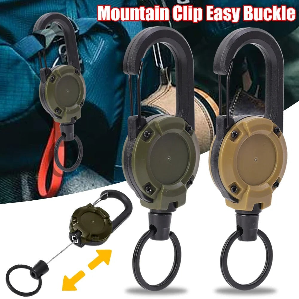 Heavy Duty Retractable Pull Reel Keychain Strong Steel Wire Rope with Carabiner Buckle  Spring Key