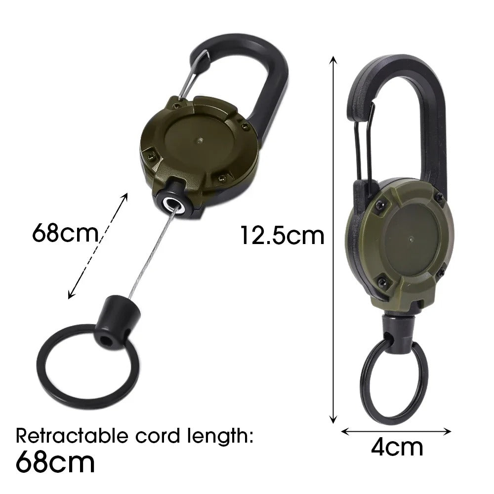Heavy Duty Retractable Pull Reel Keychain Strong Steel Wire Rope with Carabiner Buckle  Spring Key