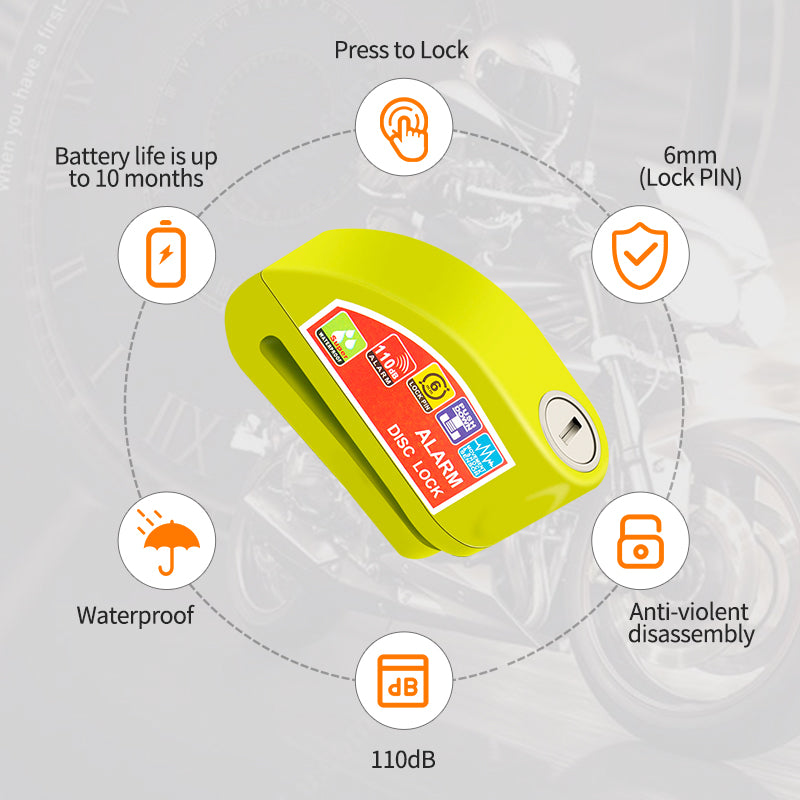 Motorcycle Bicycle Alarm Lock Anti Theft Disc Brake Lock With 120dB Alarm Vibration Sensor  Key Sec 1