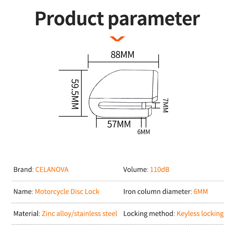 Motorcycle Bicycle Alarm Lock Anti Theft Disc Brake Lock With 120dB Alarm Vibration Sensor  Key Sec 4