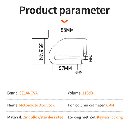 Motorcycle Bicycle Alarm Lock Anti Theft Disc Brake Lock With 120dB Alarm Vibration Sensor  Key Sec 4
