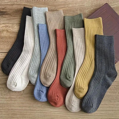 Classic Casual Daily Wear Crew Socks, Vibrant Mixed Color Stripes, Soft & Breathable