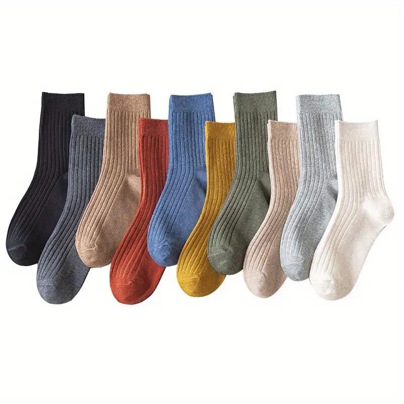Classic Casual Daily Wear Crew Socks, Vibrant Mixed Color Stripes, Soft & Breathable