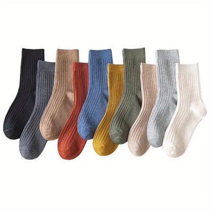 Classic Casual Daily Wear Crew Socks, Vibrant Mixed Color Stripes, Soft & Breathable