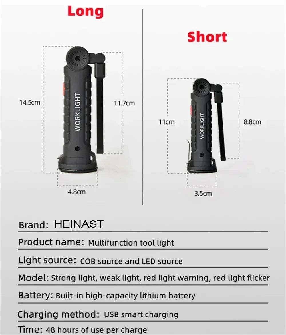 Rechargeable LED Work Light  Dimmable Inspection Torch With Magnetic Base  18650 Battery 9