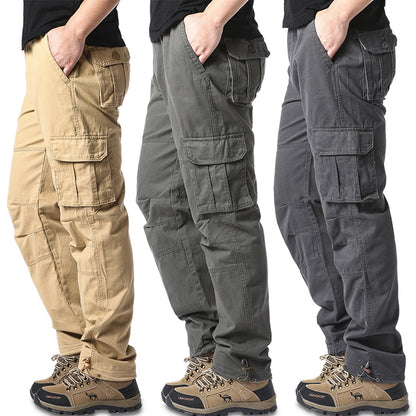 Men Pocket Loose Overalls, Elastic Waist Pure Cotton Tactical Pants for Outdoor Sports & Works