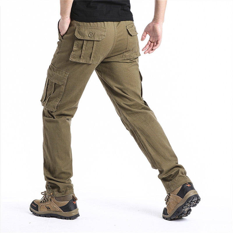 Men Pocket Loose Overalls Elastic Waist Pure Cotton Tactical Pants For Outdoor Sports  Work 3